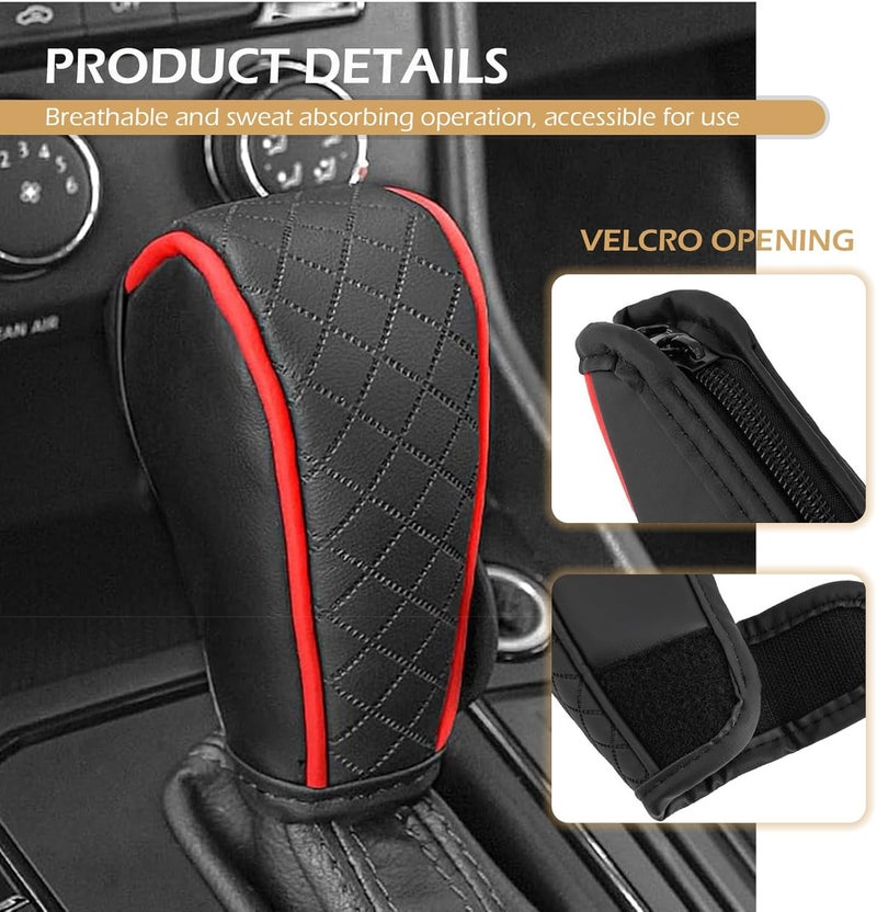 Zikefest Car Gear Shift Cover, Leather Shifter Cover, Gear Shift Knob Cover for Shift Lever Protection, Universal Car Gear Shift Cover, Car Decoration Accessories (Black-Red) - Image 4